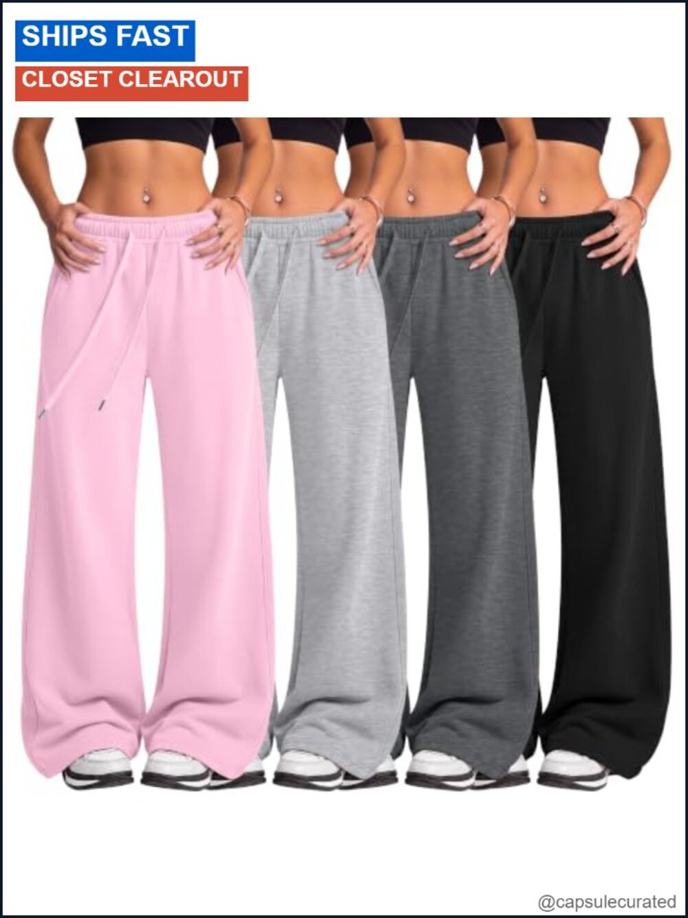 4 Pack Women's Wide Leg Baggy Sweatpants Cotton Blend Drawstring Pockets